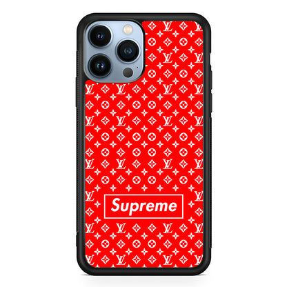 Louis Vuitton X Supreme Red Background 2D Rubber Phone Case-Black-Oxvistore