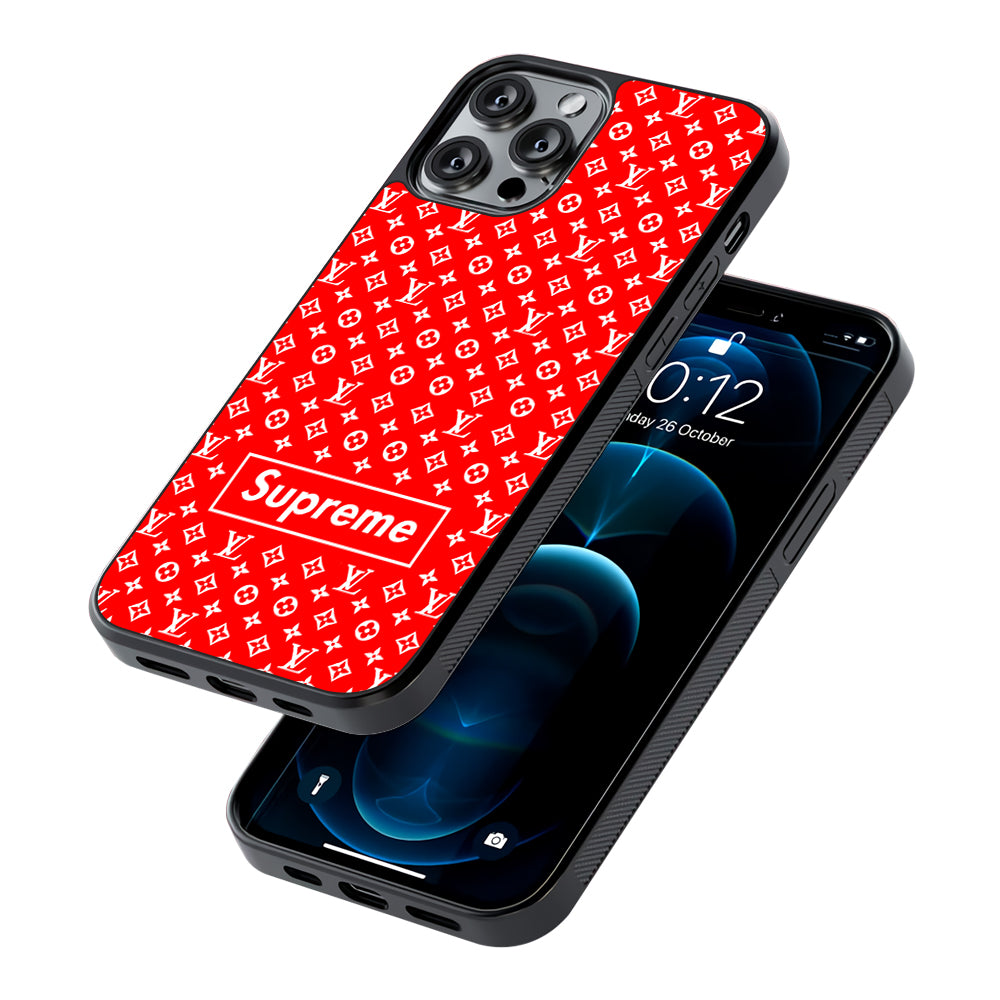 Louis Vuitton X Supreme Red Background 2D Rubber Phone Case-Oxvistore