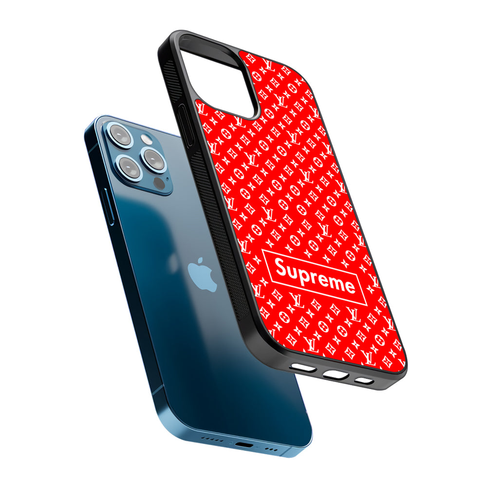 Louis Vuitton X Supreme Red Background 2D Rubber Phone Case-Oxvistore