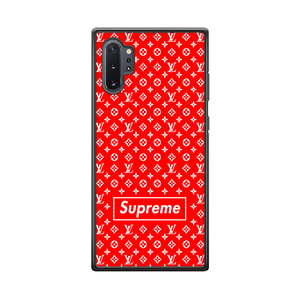Louis Vuitton X Supreme Red Background Samsung Galaxy Note 10 Plus Case-Rubber Black (2D Case)-Oxvistore