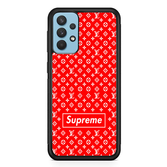 Louis Vuitton X Supreme Red Background Samsung Galaxy A32 Case-Rubber Black (2D Case)-Oxvistore