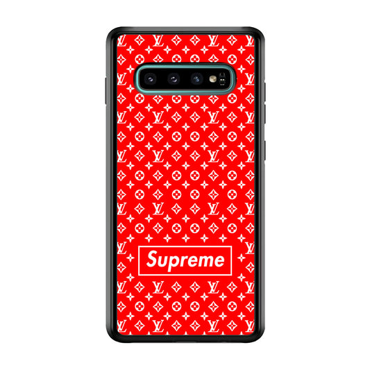 Louis Vuitton X Supreme Red Background Samsung Galaxy S10 Plus Case-Rubber Black (2D Case)-Oxvistore