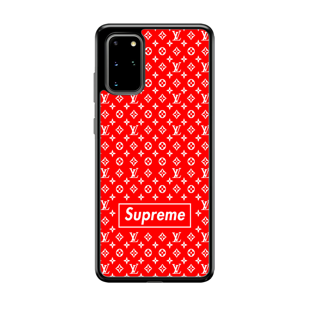 Louis Vuitton X Supreme Red Background Samsung Galaxy S20 Plus Case-Rubber Black (2D Case)-Oxvistore