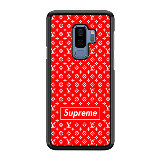 Louis Vuitton X Supreme Red Background Samsung Galaxy S9 Plus Case-Rubber Black (2D Case)-Oxvistore