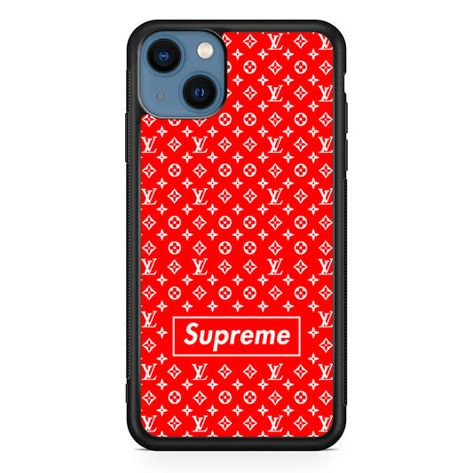 Louis Vuitton X Supreme Red Background iPhone 15 Plus Case-Rubber Black (2D Case)-Oxvistore