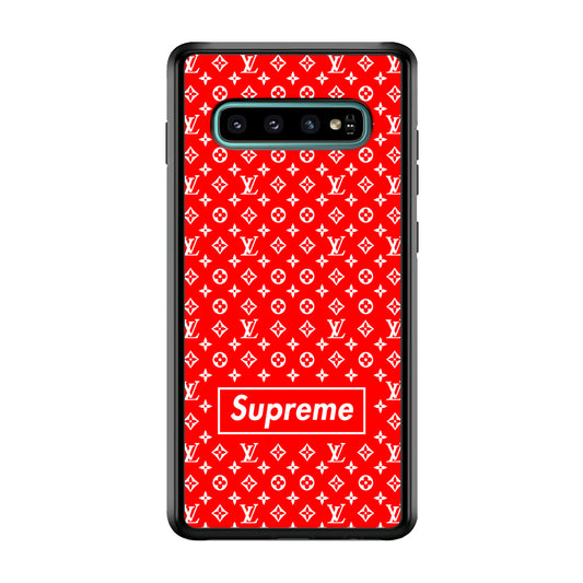Louis Vuitton X Supreme Red Background Samsung Galaxy S10 Case-Rubber Black (2D Case)-Oxvistore
