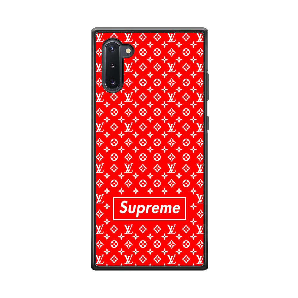 Louis Vuitton X Supreme Red Background Samsung Galaxy Note 10 Case-Rubber Black (2D Case)-Oxvistore