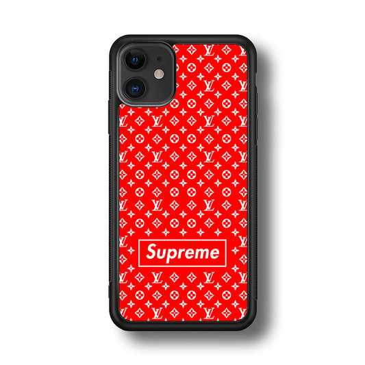 Louis Vuitton X Supreme Red Background iPhone 12 Case-Rubber Black (2D Case)-Oxvistore