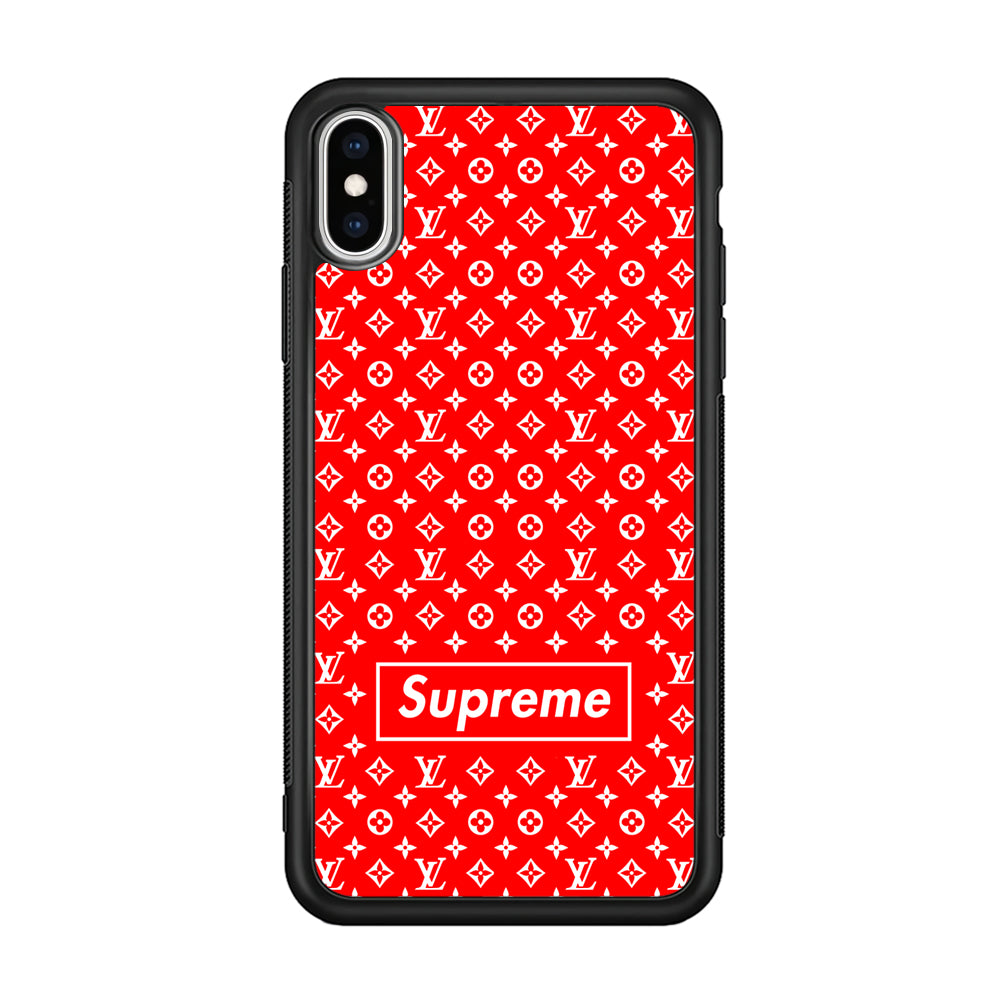 Louis Vuitton X Supreme Red Background iPhone X Case-Rubber Black (2D Case)-Oxvistore