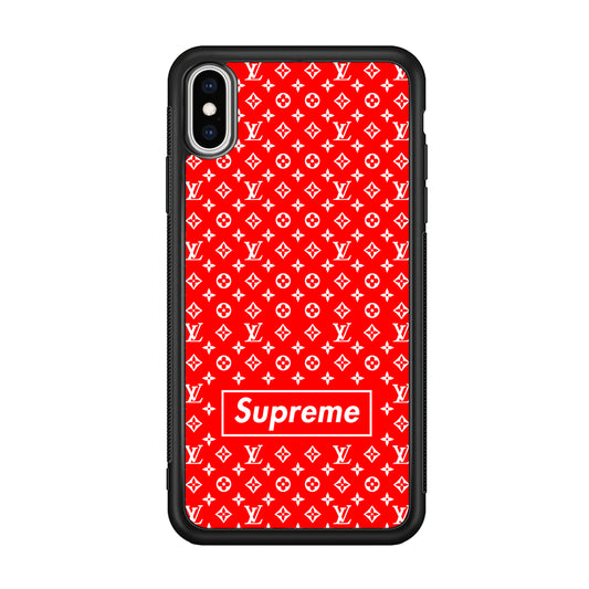Louis Vuitton X Supreme Red Background iPhone X Case-Rubber Black (2D Case)-Oxvistore