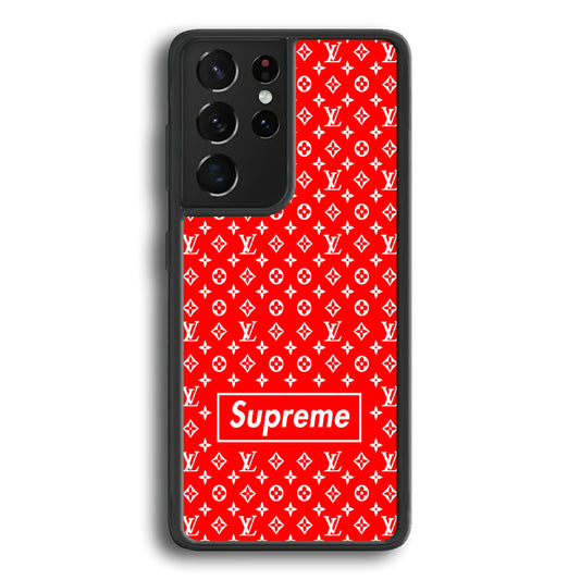 Louis Vuitton X Supreme Red Background Samsung Galaxy S24 Ultra Case-Rubber Black (2D Case)-Oxvistore
