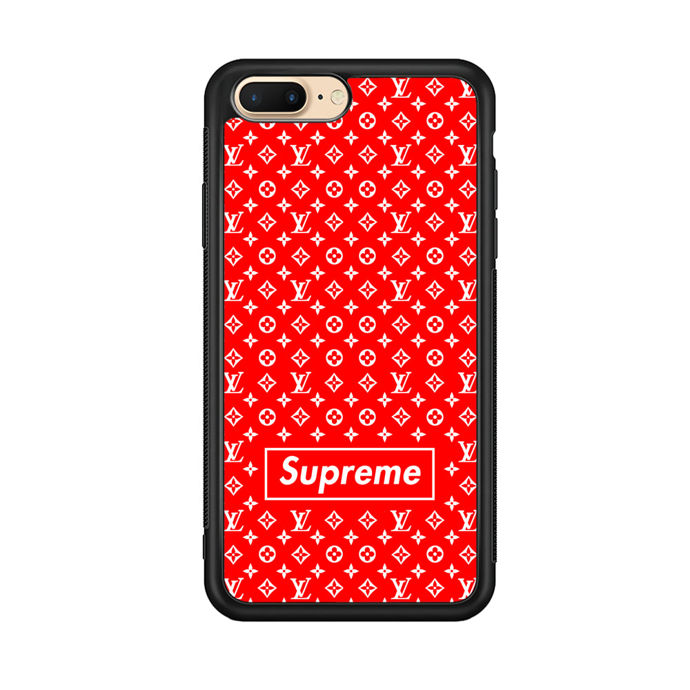 Louis Vuitton X Supreme Red Background iPhone 7 Plus Case-Rubber Black (2D Case)-Oxvistore