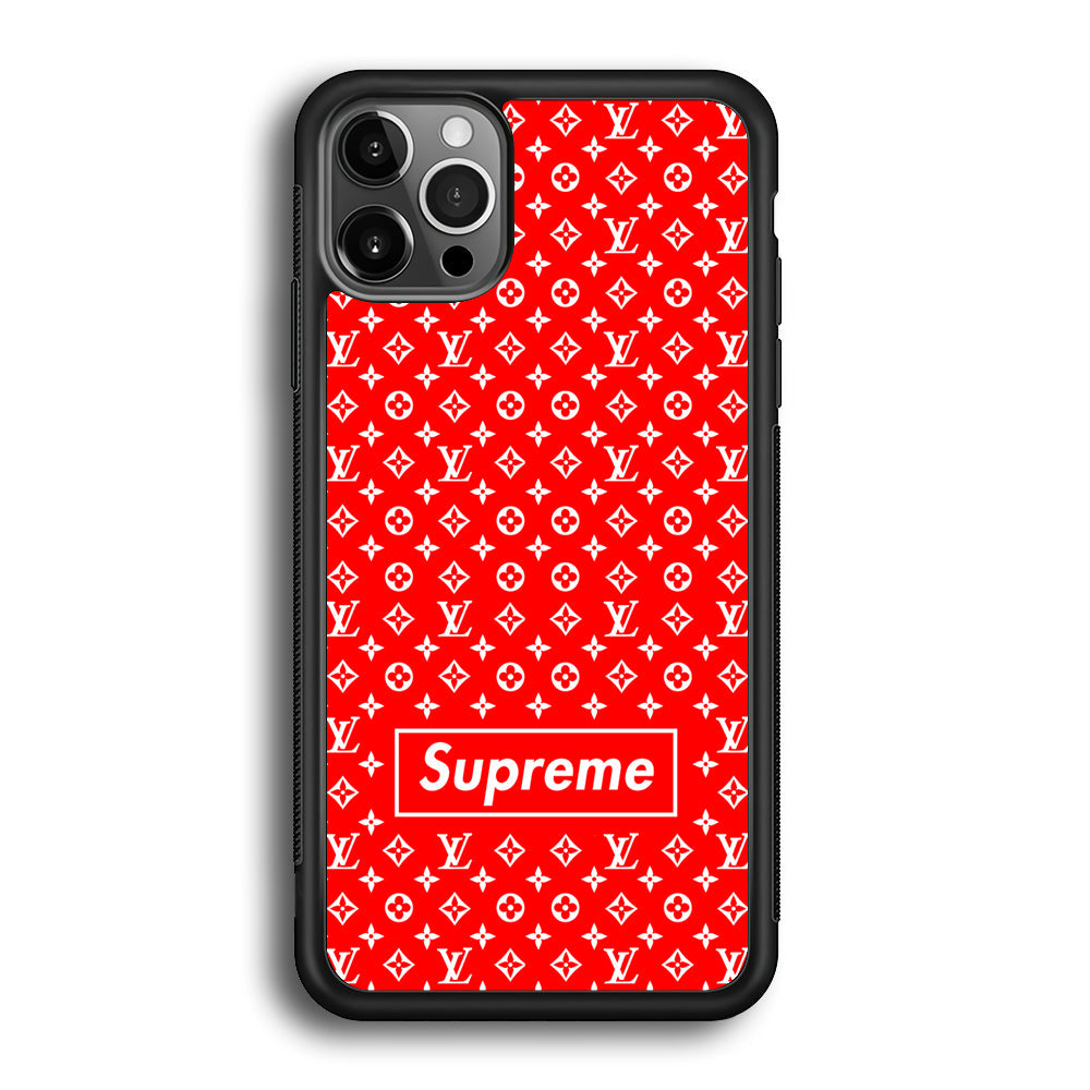 Louis Vuitton X Supreme Red Background iPhone 12 Pro Max Case-Rubber Black (2D Case)-Oxvistore