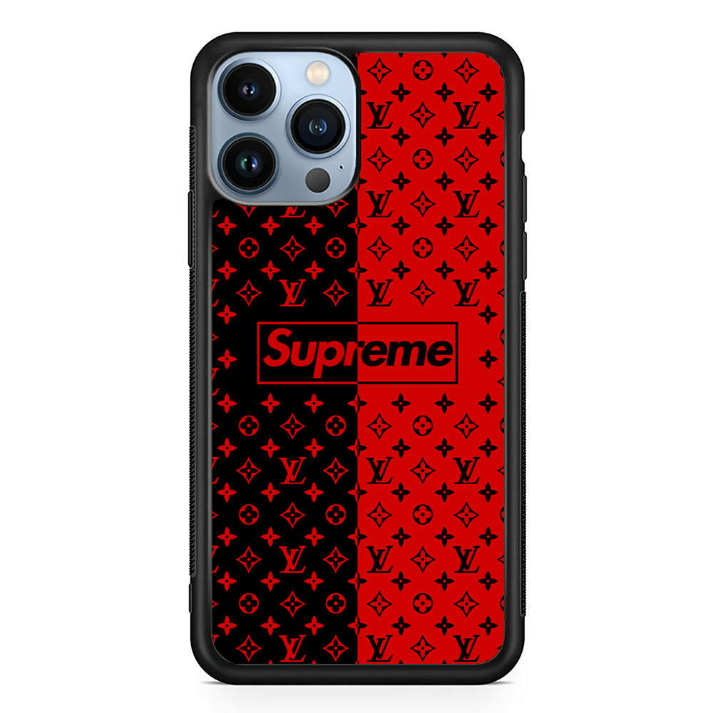 Louis Vuitton X Supreme Red Black 2D Rubber Phone Case-Black-Oxvistore