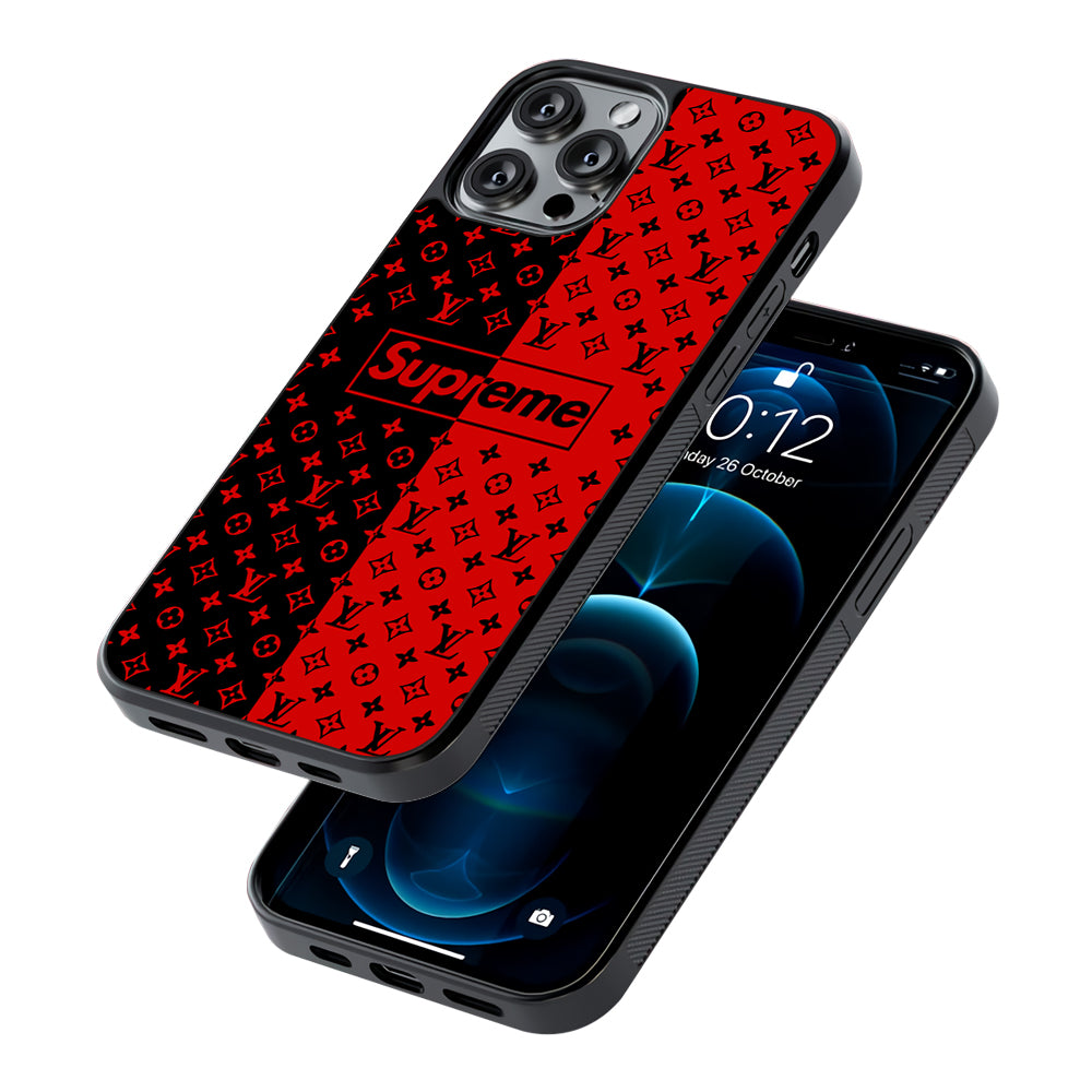 Louis Vuitton X Supreme Red Black 2D Rubber Phone Case-Oxvistore