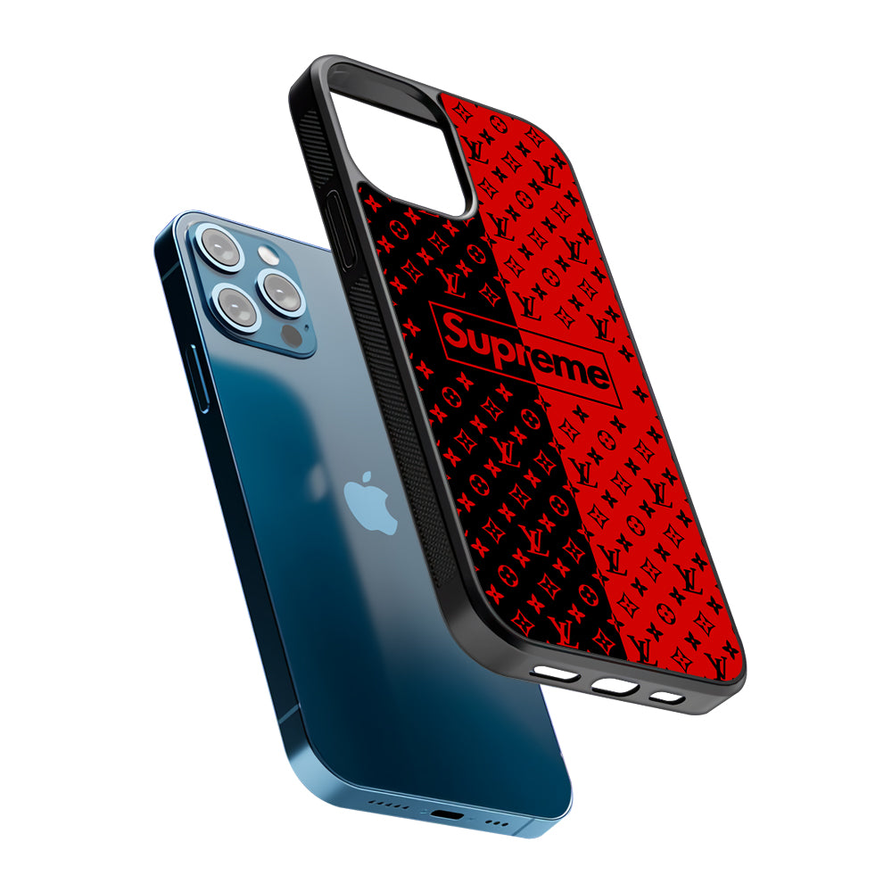 Louis Vuitton X Supreme Red Black 2D Rubber Phone Case-Oxvistore