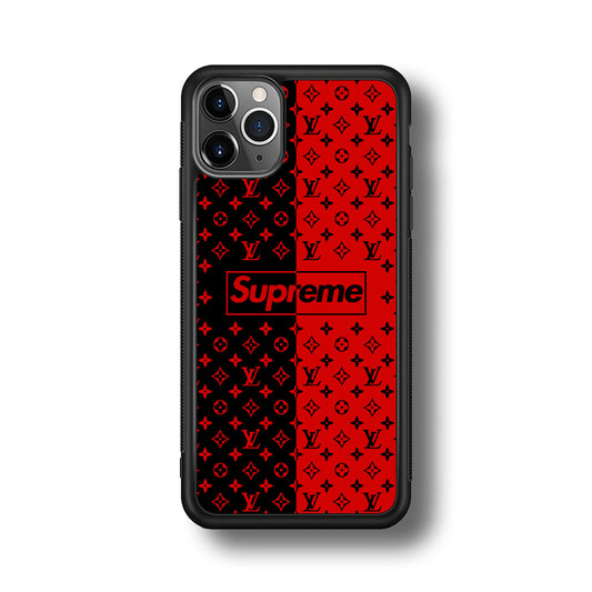 Louis Vuitton X Supreme Red Black iPhone 11 Pro Max Case-Rubber Black (2D Case)-Oxvistore