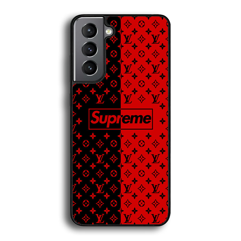 Louis Vuitton X Supreme Red Black Samsung Galaxy S23 Case-Rubber Black (2D Case)-Oxvistore
