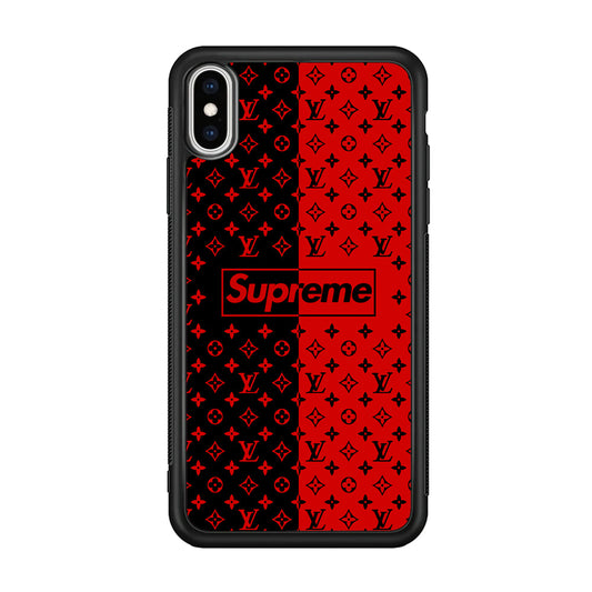 Louis Vuitton X Supreme Red Black iPhone Xs Max Case-Rubber Black (2D Case)-Oxvistore
