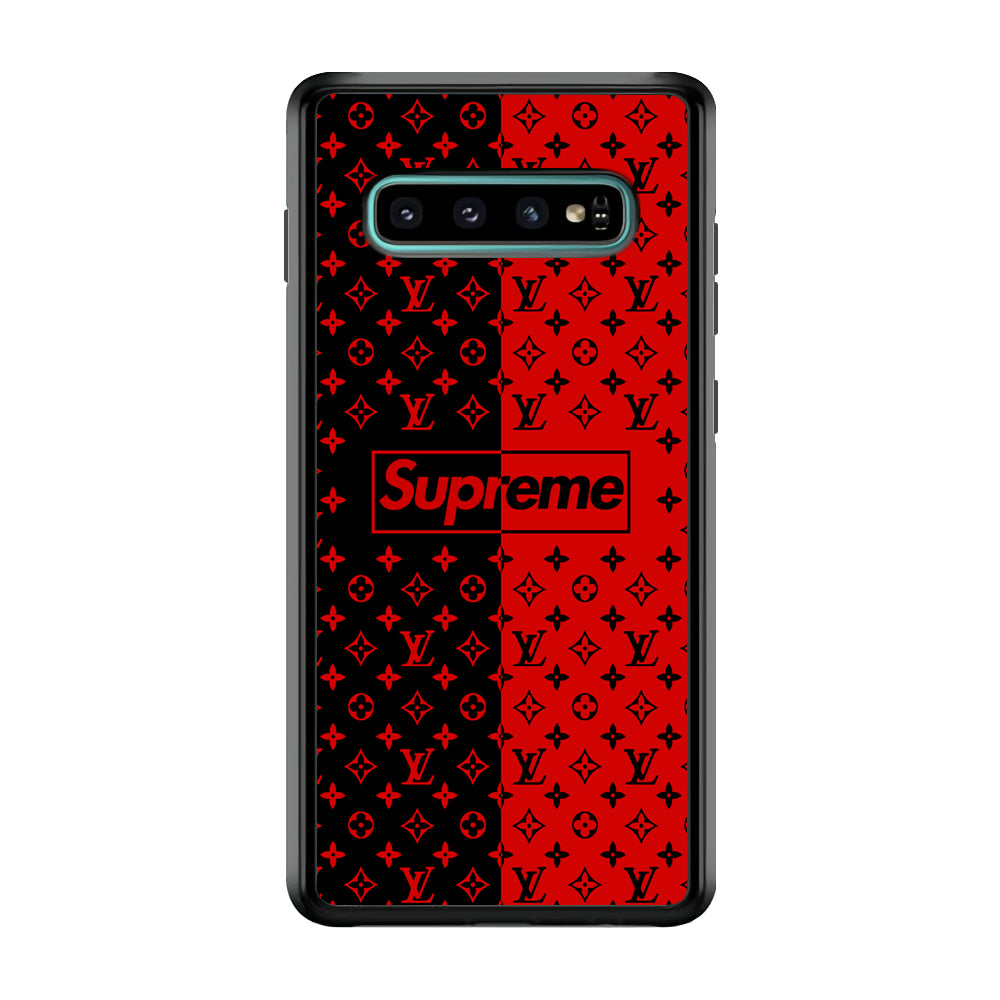 Louis Vuitton X Supreme Red Black Samsung Galaxy S10 Case-Rubber Black (2D Case)-Oxvistore
