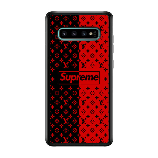 Louis Vuitton X Supreme Red Black Samsung Galaxy S10 Case-Rubber Black (2D Case)-Oxvistore