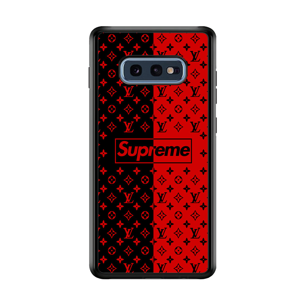 Louis Vuitton X Supreme Red Black Samsung Galaxy S10E Case-Rubber Black (2D Case)-Oxvistore