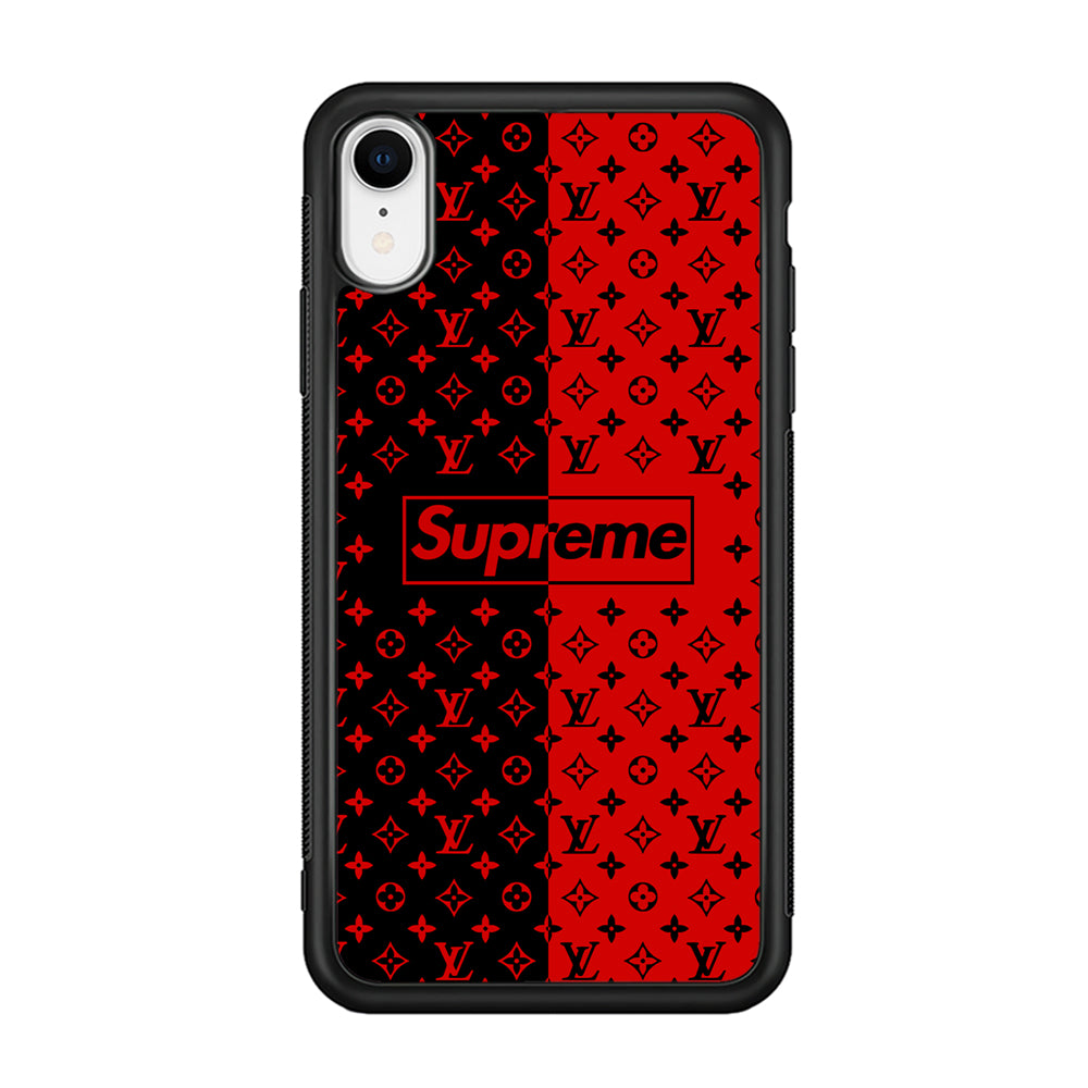 Louis Vuitton X Supreme Red Black iPhone XR Case-Rubber Black (2D Case)-Oxvistore