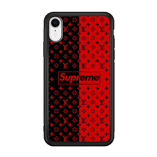 Louis Vuitton X Supreme Red Black iPhone XR Case-Rubber Black (2D Case)-Oxvistore