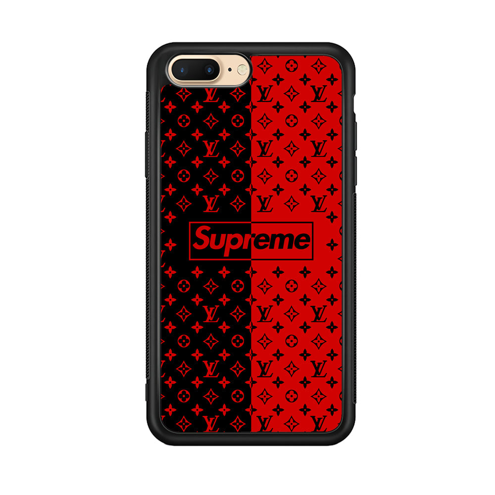 Louis Vuitton X Supreme Red Black iPhone 8 Plus Case-Rubber Black (2D Case)-Oxvistore