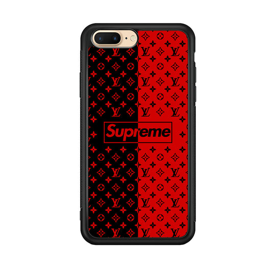 Louis Vuitton X Supreme Red Black iPhone 8 Plus Case-Rubber Black (2D Case)-Oxvistore