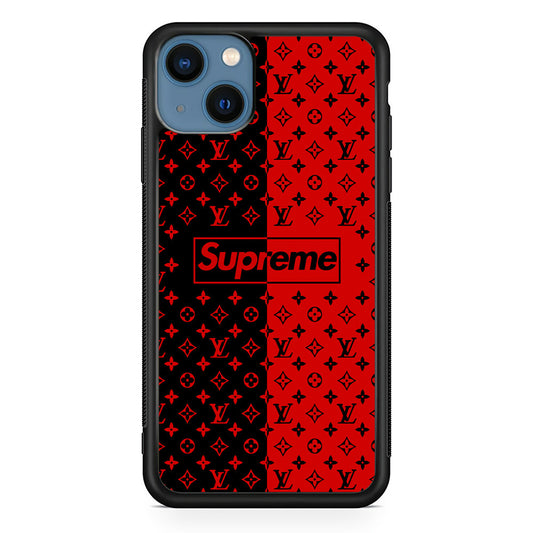 Louis Vuitton X Supreme Red Black iPhone 15 Plus Case-Rubber Black (2D Case)-Oxvistore