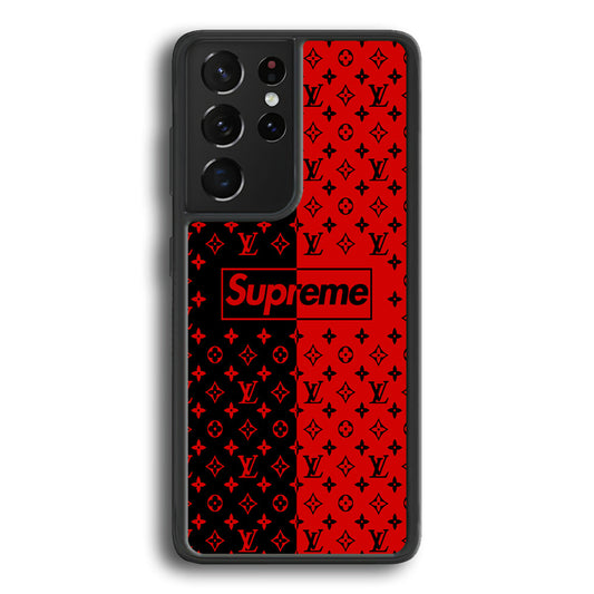 Louis Vuitton X Supreme Red Black Samsung Galaxy S24 Ultra Case-Rubber Black (2D Case)-Oxvistore