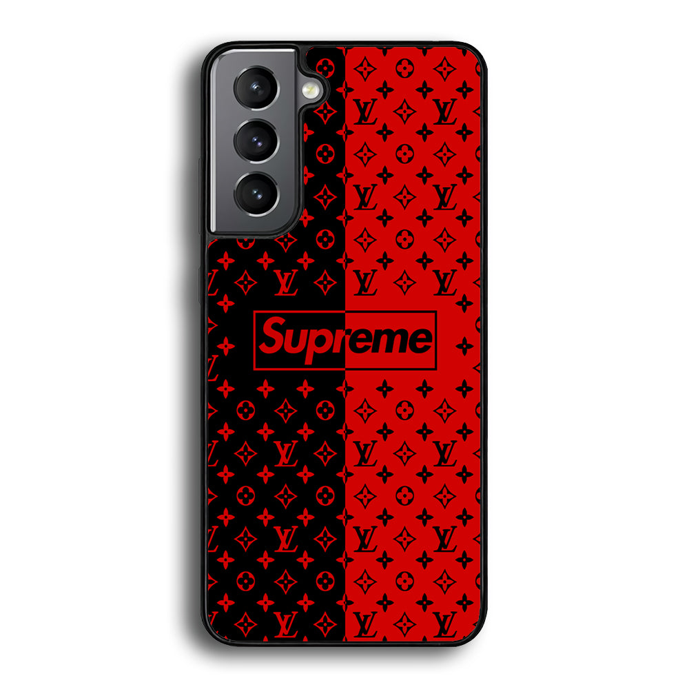 Louis Vuitton X Supreme Red Black Samsung Galaxy S21 Case-Rubber Black (2D Case)-Oxvistore
