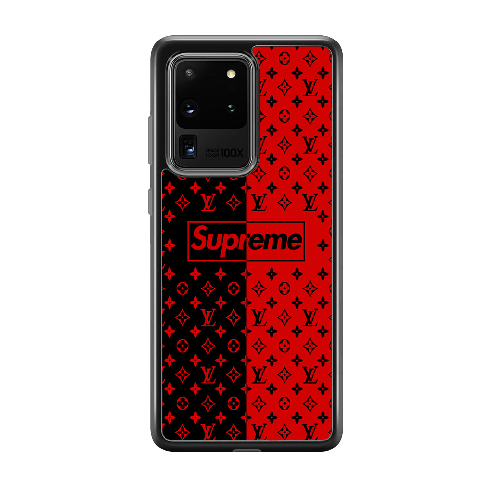 Louis Vuitton X Supreme Red Black Samsung Galaxy S20 Ultra Case-Rubber Black (2D Case)-Oxvistore