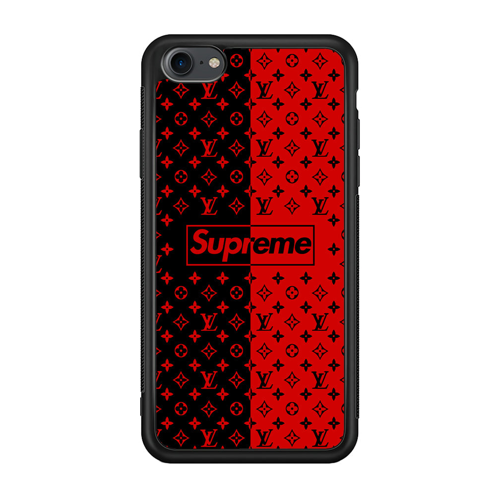 Louis Vuitton X Supreme Red Black iPhone 8 Case-Rubber Black (2D Case)-Oxvistore