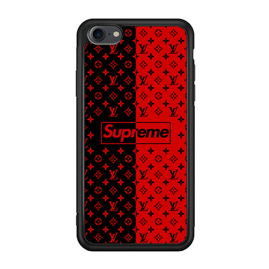 Louis Vuitton X Supreme Red Black iPhone 8 Case-Rubber Black (2D Case)-Oxvistore