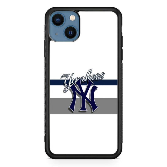 MLB New York Yankees White Jersey iPhone 14 Case-Rubber Black (2D Case)-Oxvistore