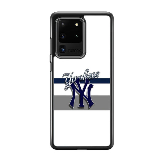 MLB New York Yankees White Jersey Samsung Galaxy S20 Ultra Case-Rubber Black (2D Case)-Oxvistore