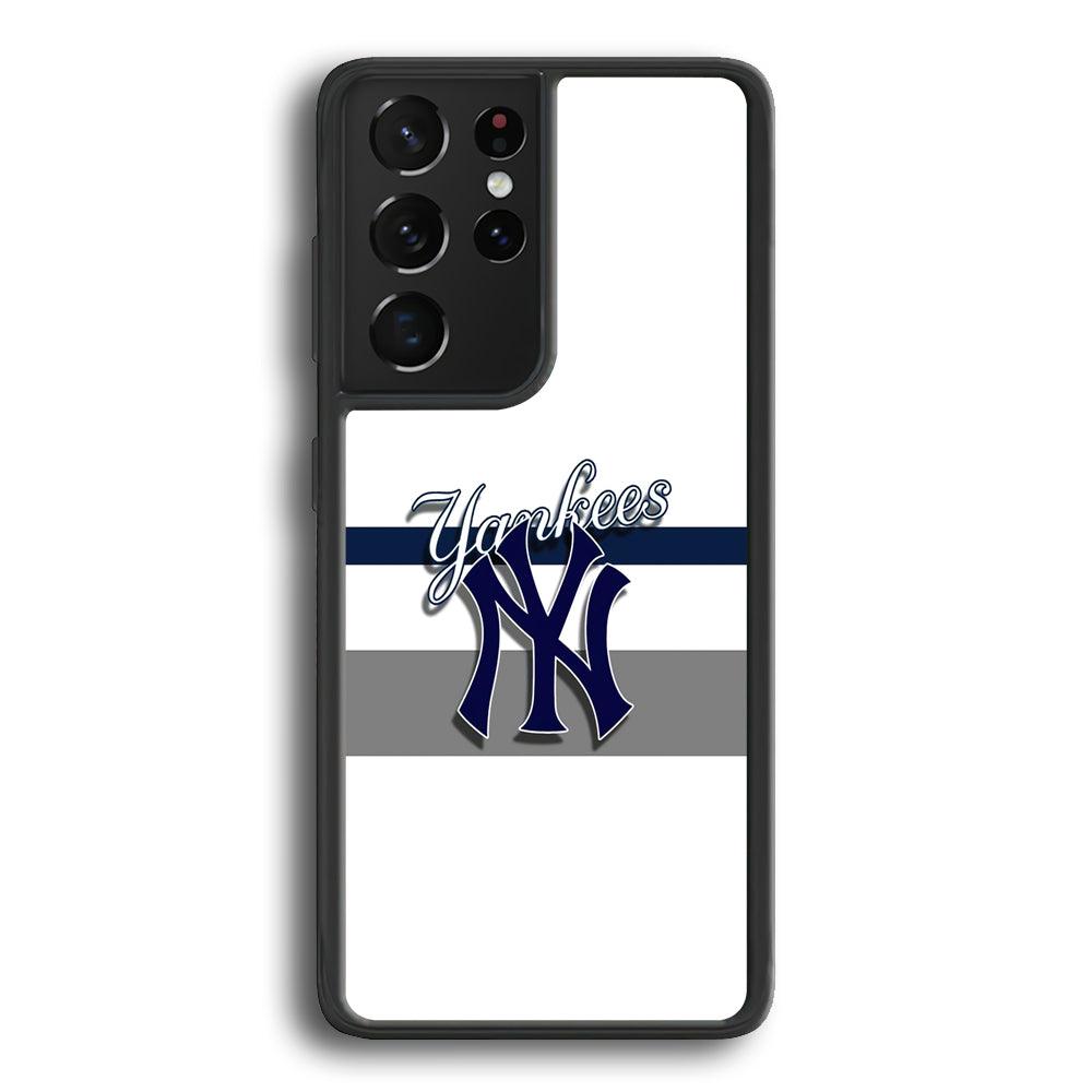 MLB New York Yankees White Jersey Samsung Galaxy S22 Ultra Case-Rubber Black (2D Case)-Oxvistore