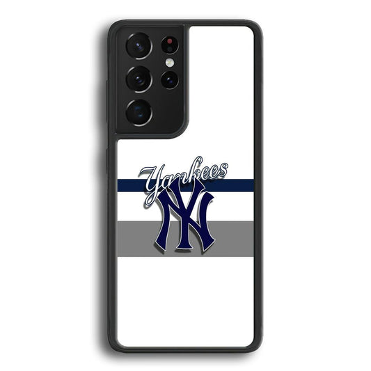 MLB New York Yankees White Jersey Samsung Galaxy S22 Ultra Case-Rubber Black (2D Case)-Oxvistore