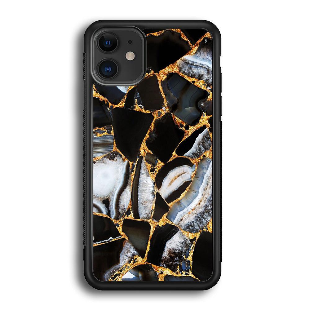 Marble Gold Paste iPhone 12 Case-Rubber White (2D Case)-Oxvistore