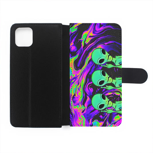 Marble Three Aliens Flip Wallet Phone Case