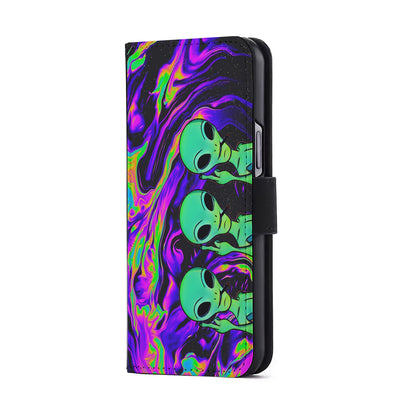 Marble Three Aliens Flip Wallet Phone Case