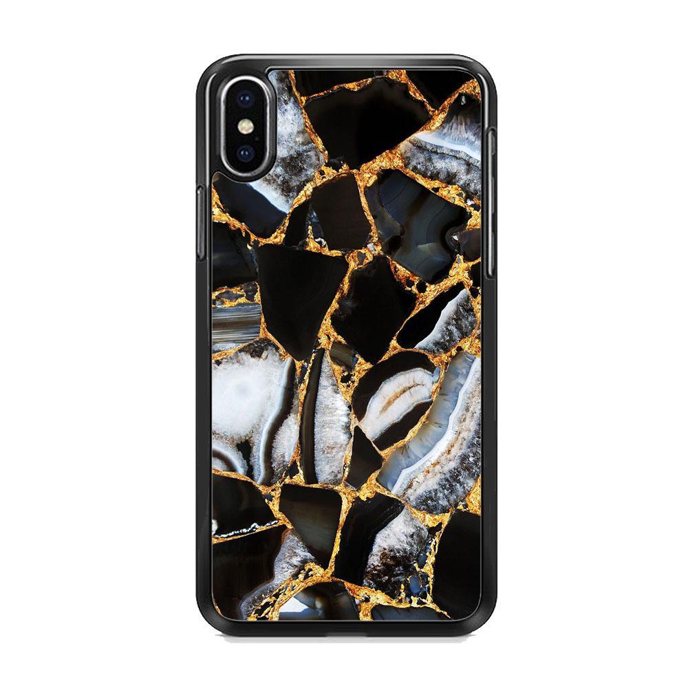 Marble Gold Paste iPhone XS MAX Case-Rubber Black (2D Case)-Oxvistore
