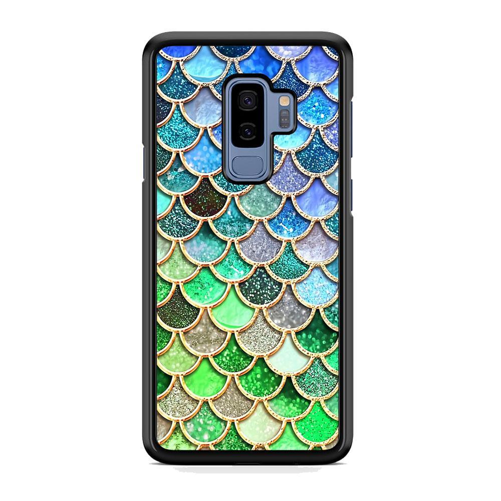 Mermaid Blue Green Shiny Shell Samsung Galaxy S9 Plus Case-Rubber Black (2D Case)-Oxvistore