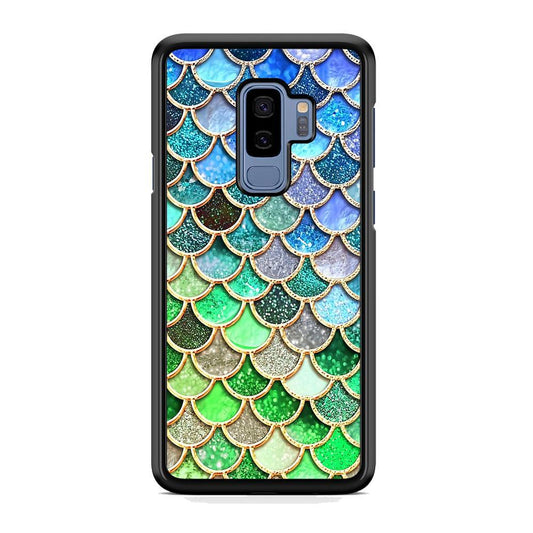 Mermaid Blue Green Shiny Shell Samsung Galaxy S9 Plus Case-Rubber Black (2D Case)-Oxvistore