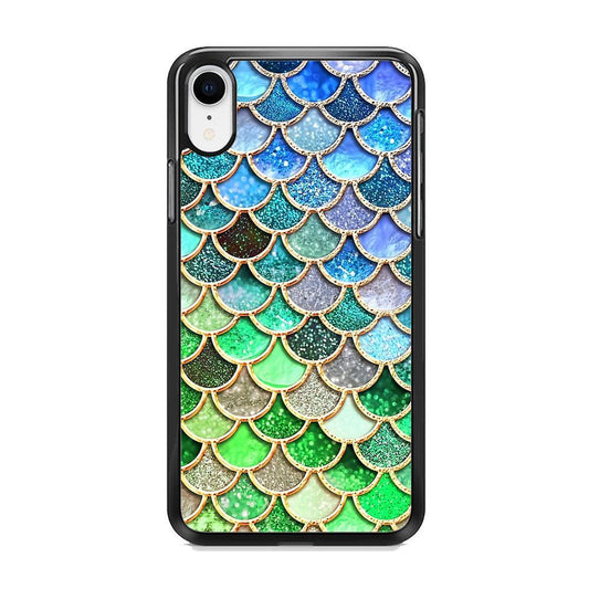 Mermaid Blue Green Shiny Shell iPhone XR Case-Rubber Black (2D Case)-Oxvistore