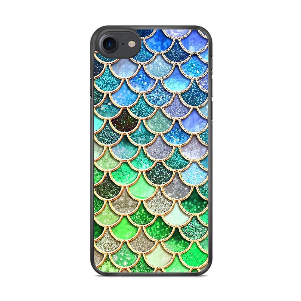 Mermaid Blue Green Shiny Shell iPhone 8 Case-Rubber Black (2D Case)-Oxvistore