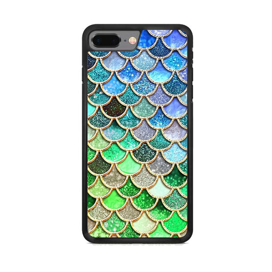 Mermaid Blue Green Shiny Shell iPhone 8 Plus Case-Rubber Black (2D Case)-Oxvistore