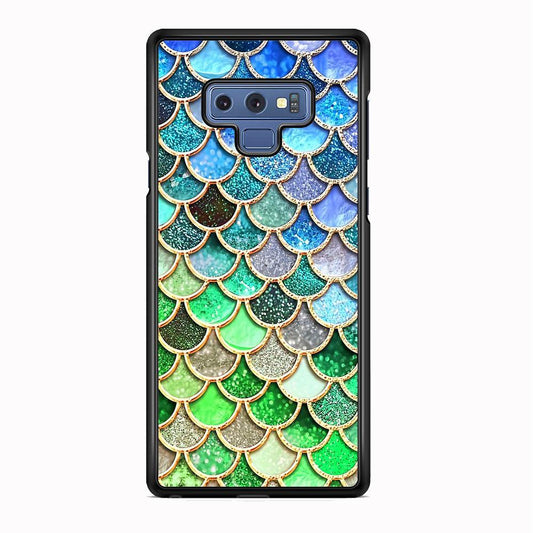 Mermaid Blue Green Shiny Shell Samsung Galaxy Note 9 Case-Rubber Black (2D Case)-Oxvistore